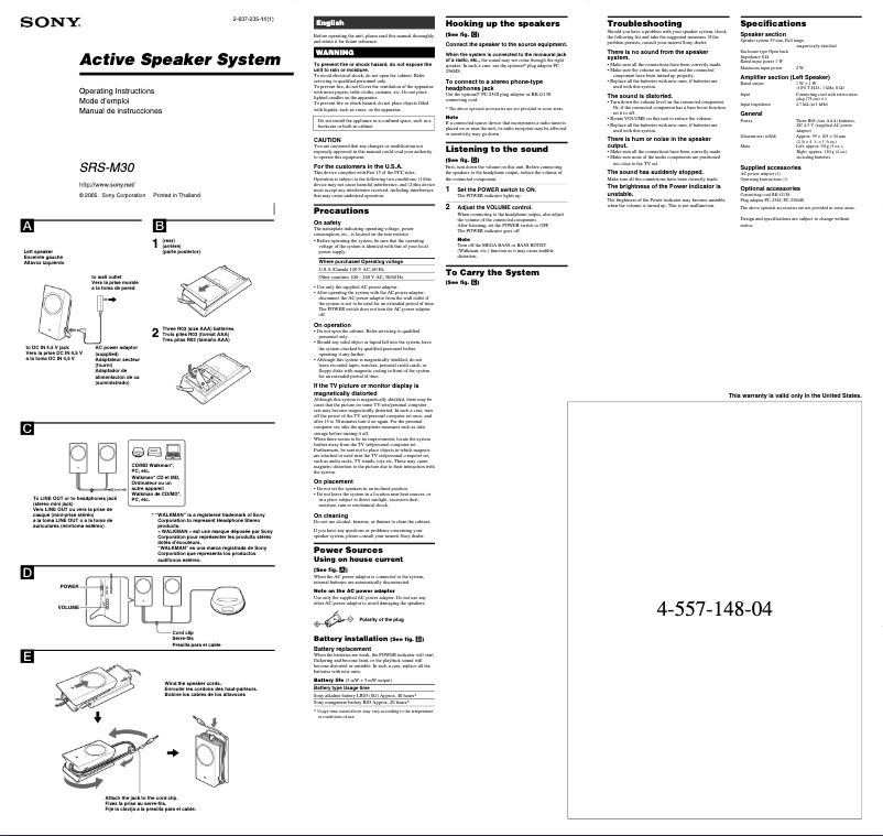 Page n°1 - Manuel utilisateur Sony SRS-M30