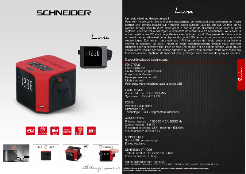 Page 1 de la notice Fiche technique Schneider Luns SC360ACLRED