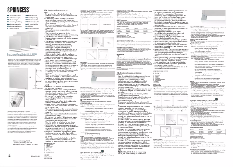 Page 1 de la notice Manuel utilisateur Princess Smart Infrared Panel Heater 540 343540