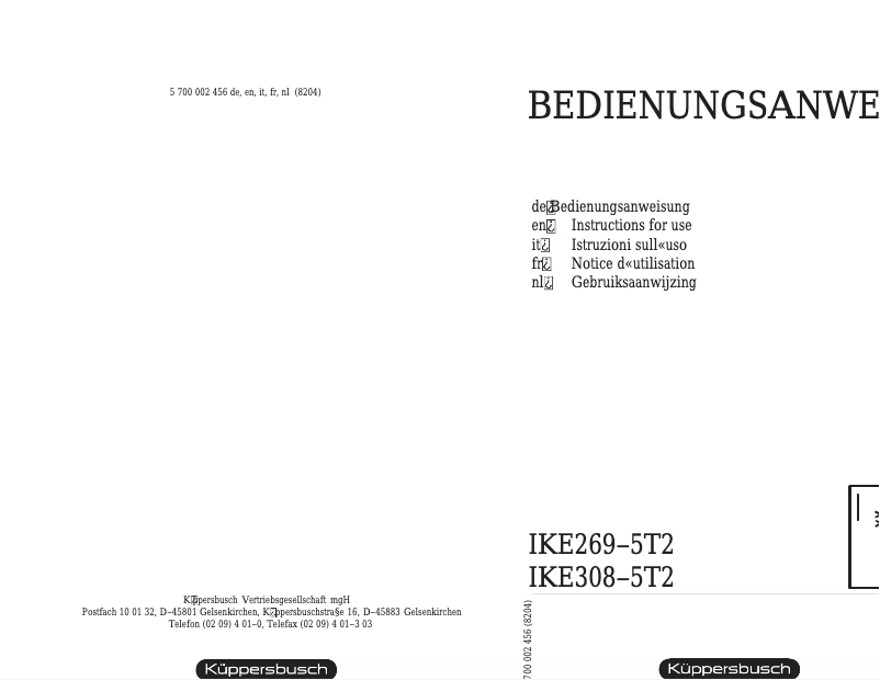 Page n°1 - Manuel utilisateur Küppersbusch IKE 269-5-2T