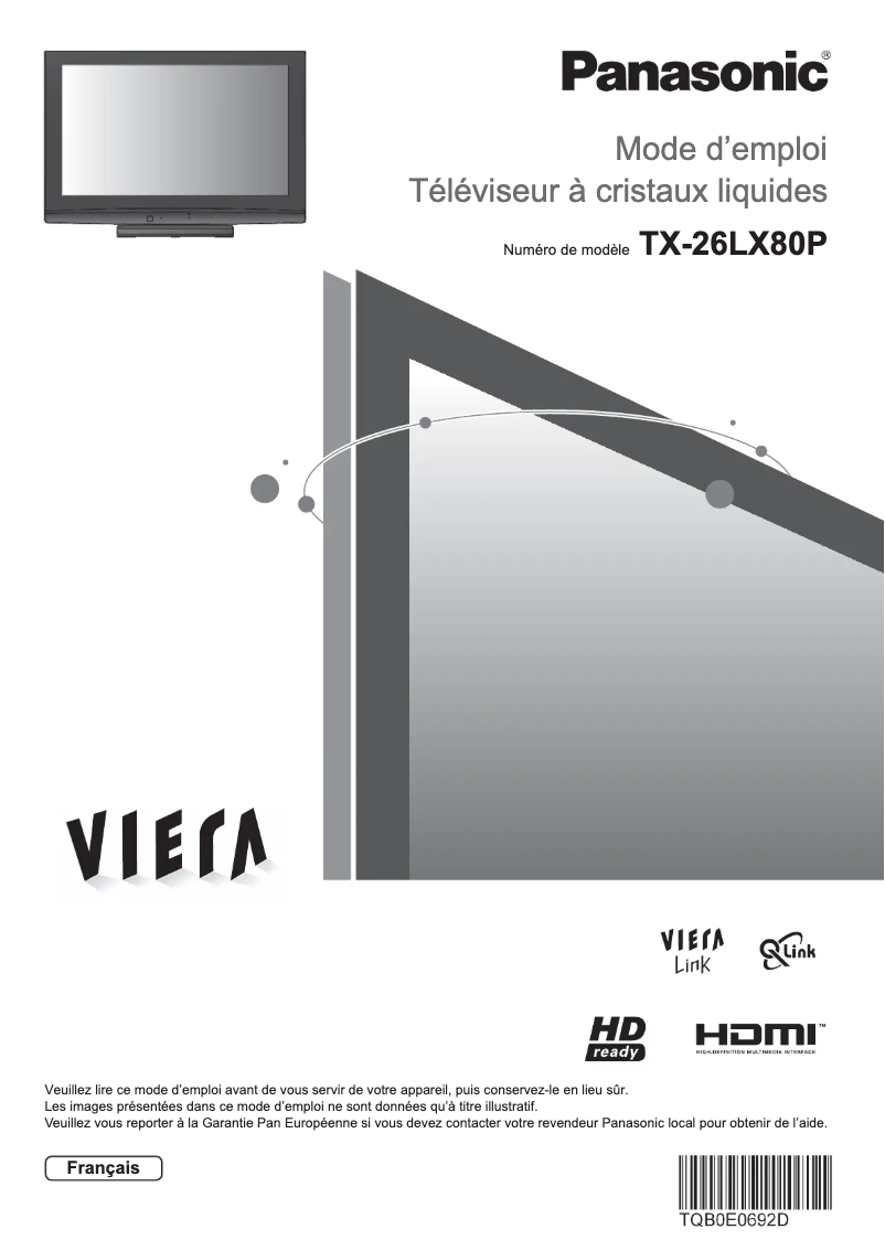 Image de la première page du manuel de l'appareil Viera TX-26LX80P