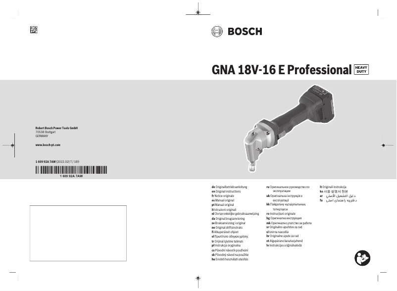 Page n°1 - Manuel utilisateur Bosch GNA 18V-16 Professional