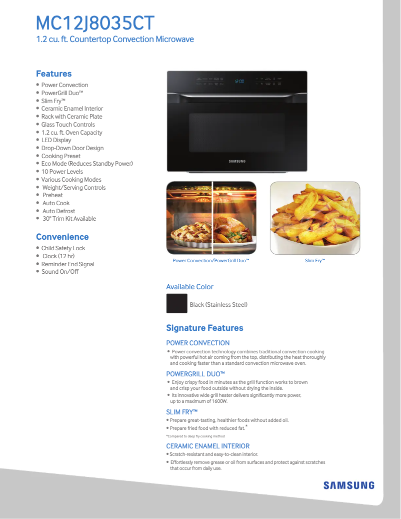 Página 1 del manual Ficha técnica Samsung MC12J8035CT/AA