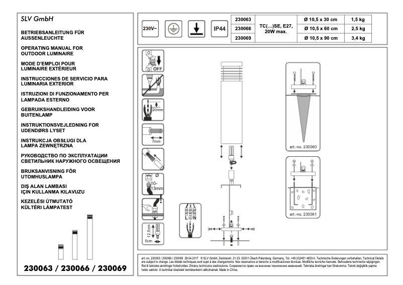 Page 1 de la notice Manuel utilisateur SLV 230066