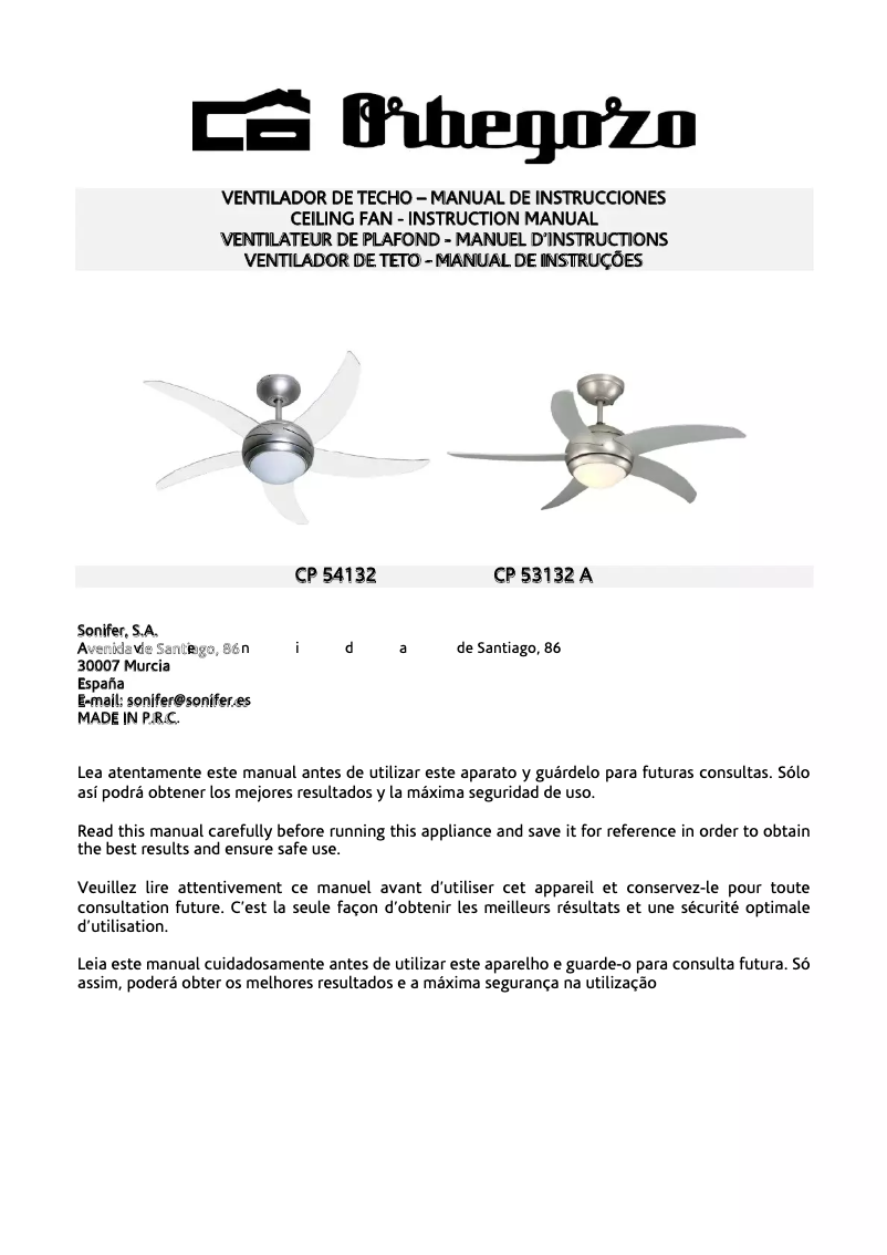 Página 1 del manual Manual de usuario Orbegozo CP 54132