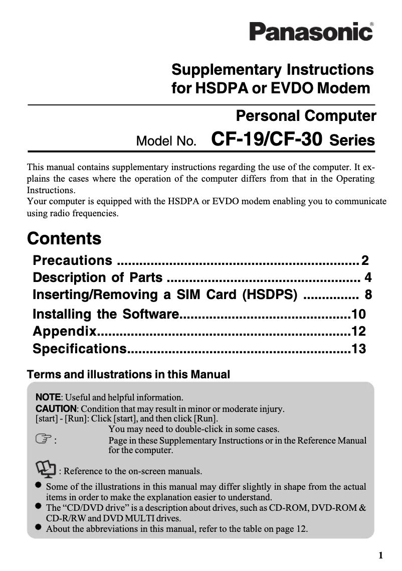 Page 1 de la notice Manuel utilisateur Panasonic Verizon EVDO