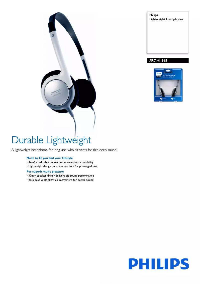 Page n°1 - Fiche technique Philips SBCHL145