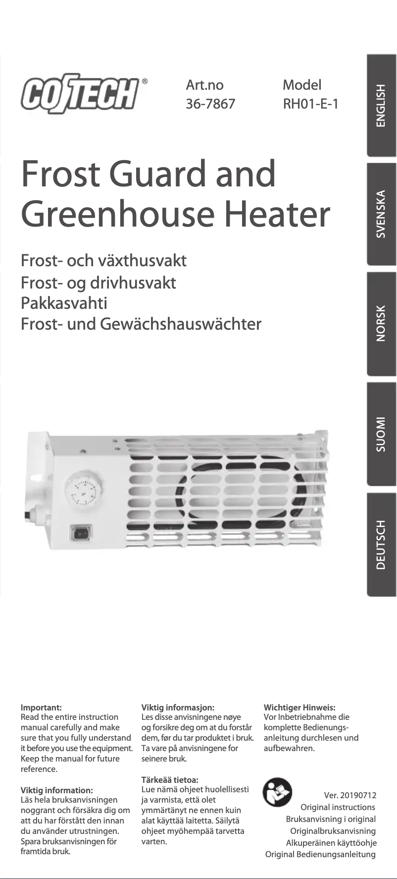 Página 1 del manual Manual de usuario Cotech RH01-E-1