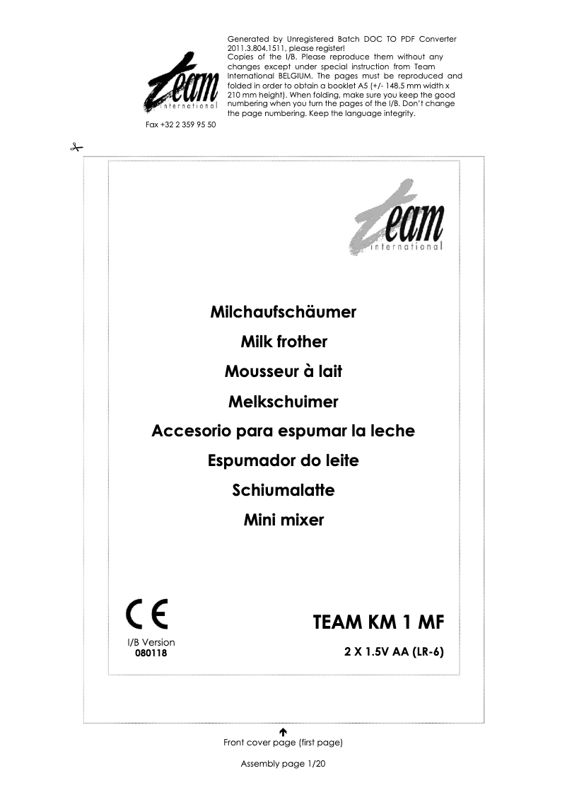 Page n°1 - Manuel utilisateur Team KM 1 MF