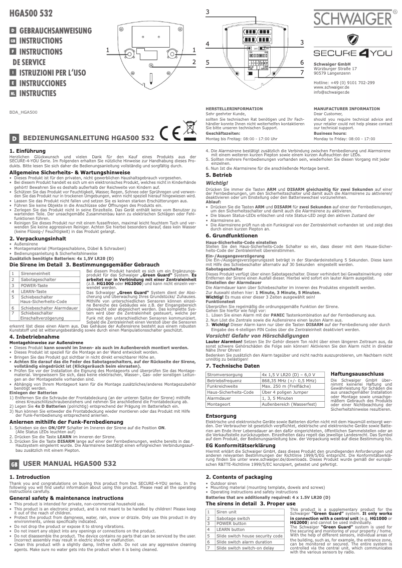 Image de la première page du manuel de l'appareil HGA500 532