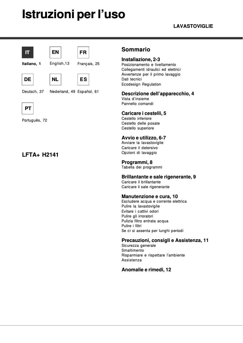Page n°1 - Manuel utilisateur Hotpoint Ariston LFTA+ H2141 HX