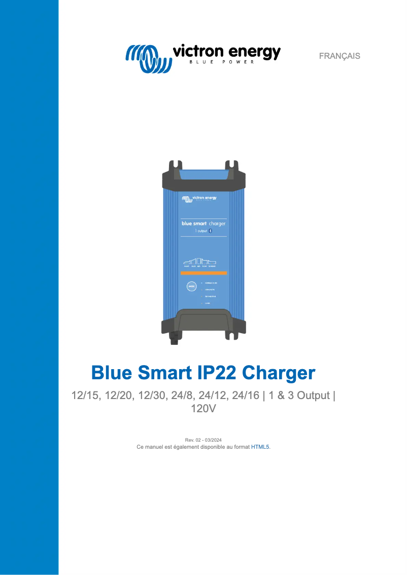 Page 1 de la notice Manuel utilisateur Victron Energy Blue Smart IP22