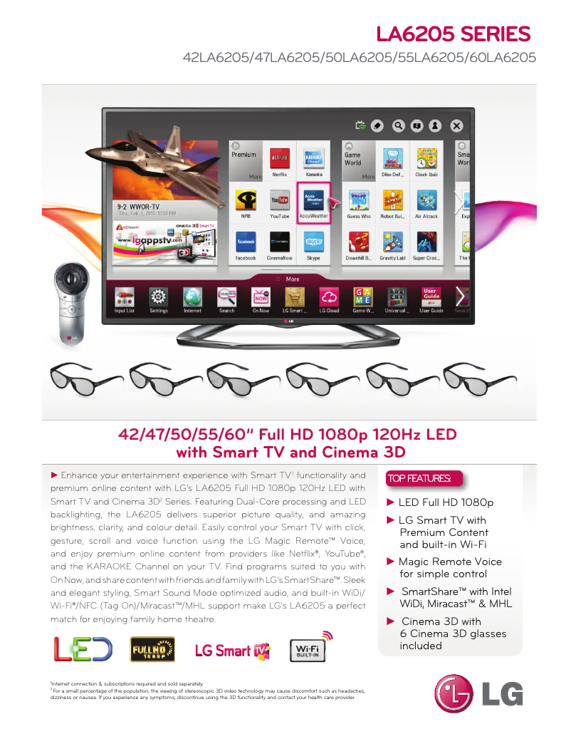 Page 1 de la notice Fiche technique LG 42LA6205