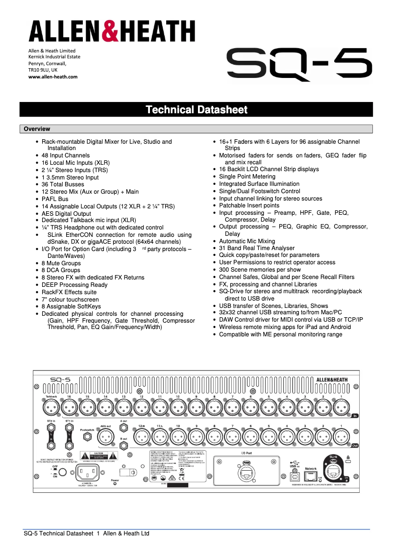 Page n°1 - Manuel utilisateur Allen & Heath SQ5
