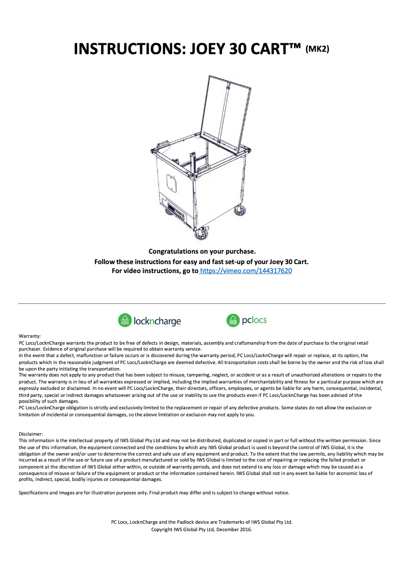 Page 1 de la notice Manuel utilisateur Lockncharge Joey 30