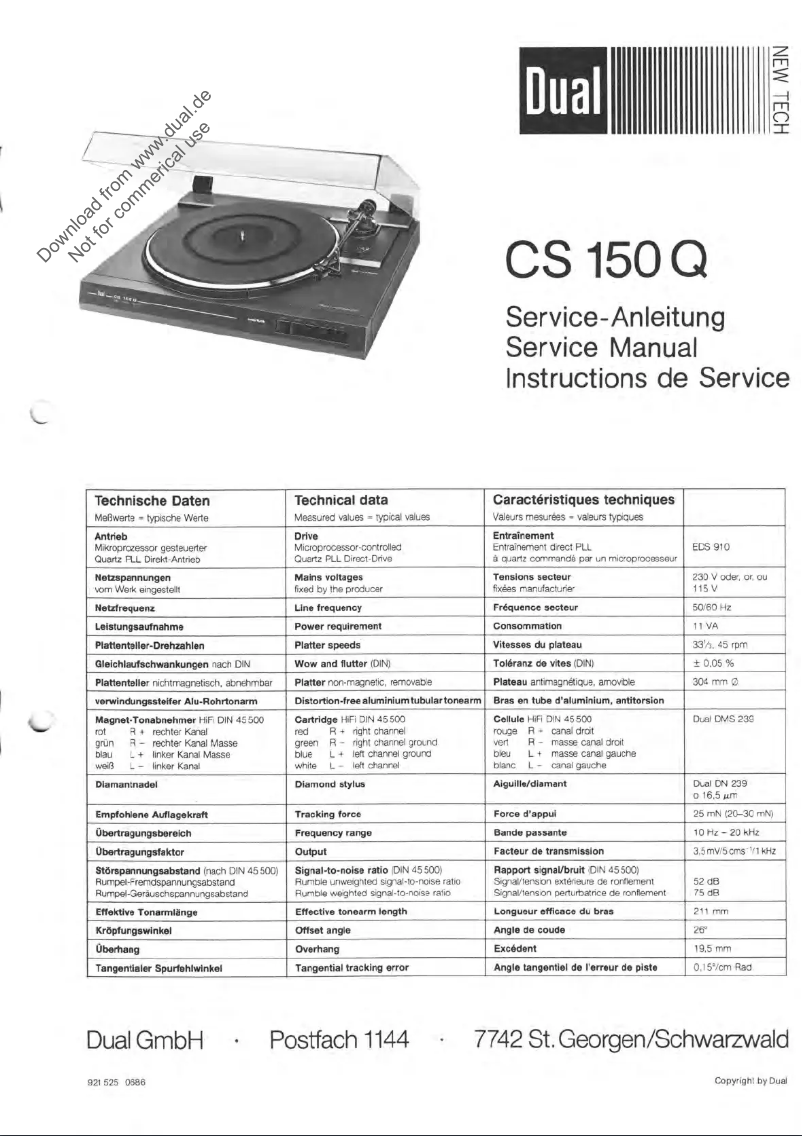 Page 1 of the manual User Manual Dual CS 150 Q