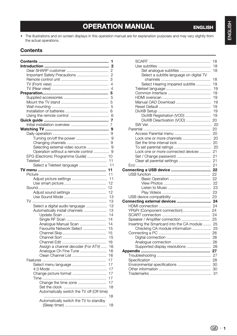 Page n°1 - Manuel utilisateur Sharp LC-42LE320E