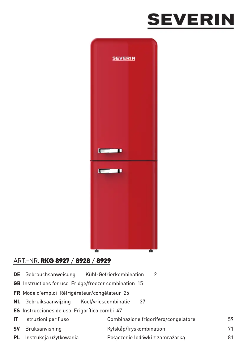 Page n°1 - Manuel utilisateur Severin RKG 8928