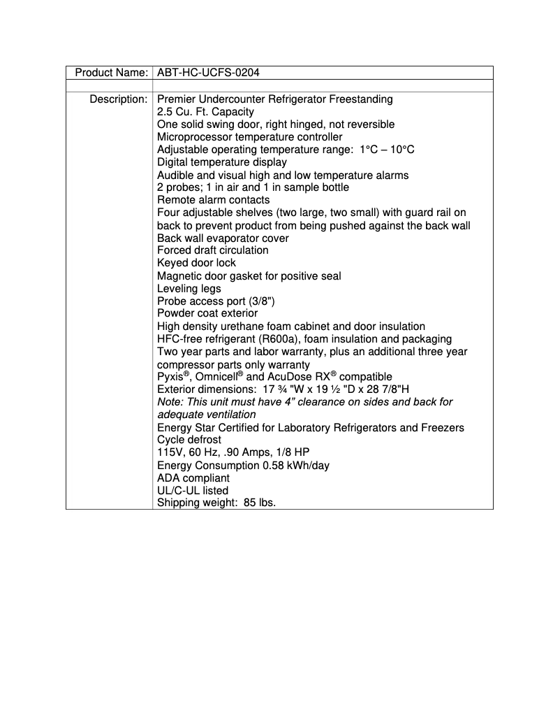 Page 1 de la notice Manuel utilisateur American BioTech Supply ABT-HC-UCFS-0204
