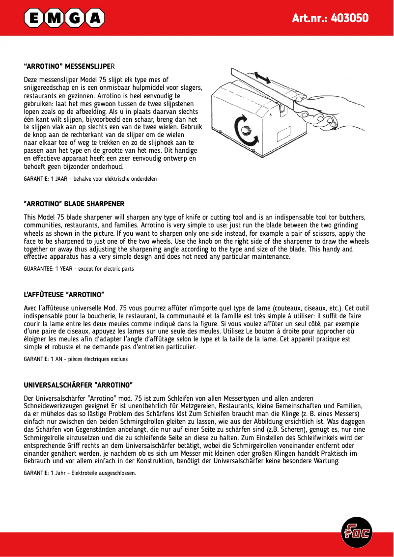 Page 1 de la notice Manuel utilisateur Emga 403050