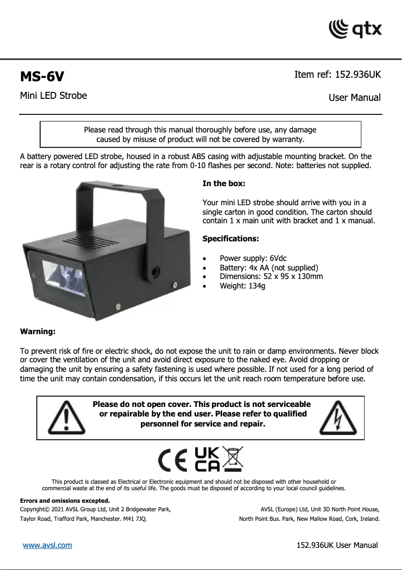 Page 1 de la notice Manuel utilisateur Qtx MS-6V