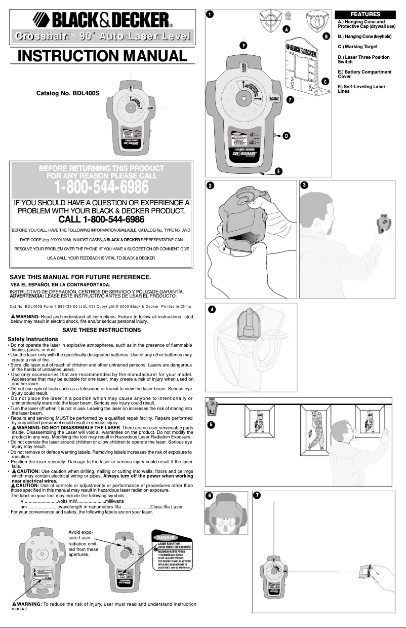 Page n°1 - Manuel utilisateur Black & Decker BDL400S