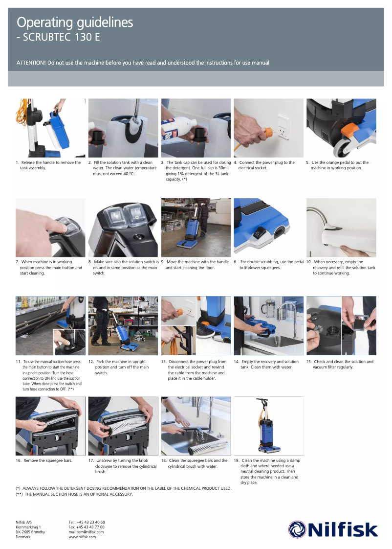 Page 1 de la notice Manuel utilisateur Nilfisk SCRUBTEC 130 E