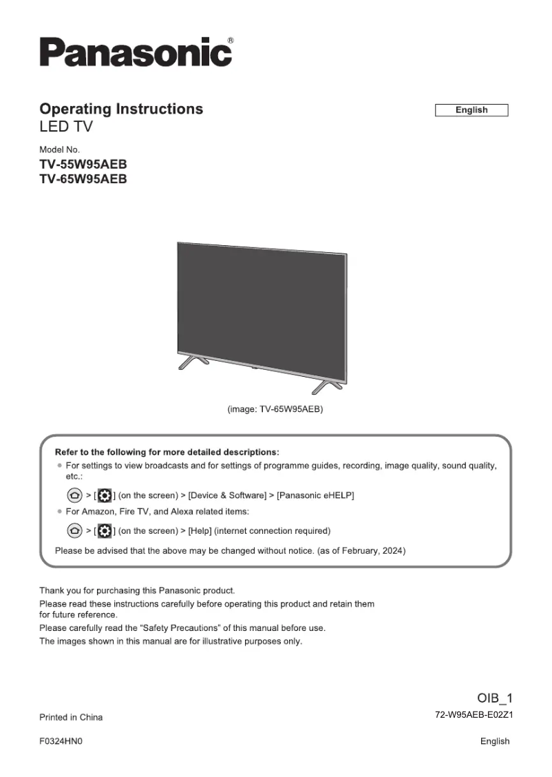 Page 1 de la notice Guide de démarrage rapide Panasonic TV-65W95AEB