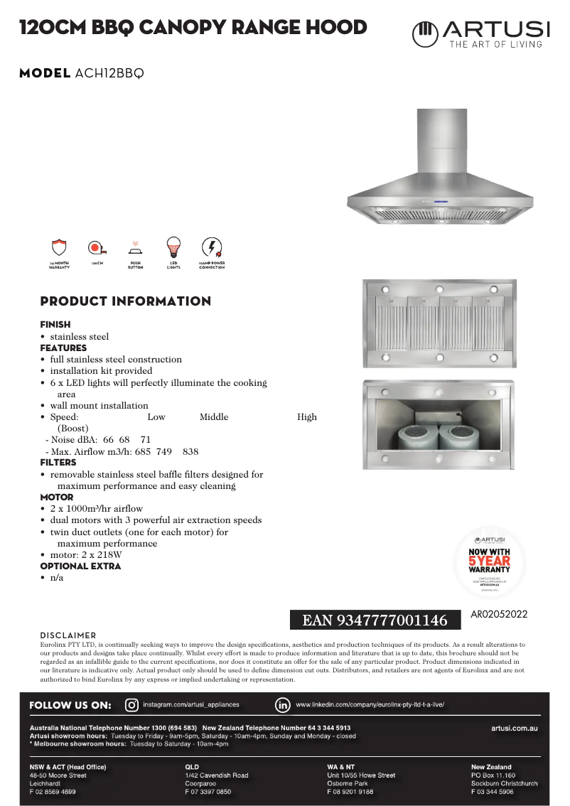 Page 1 de la notice Fiche technique Artusi ACH12BBQ