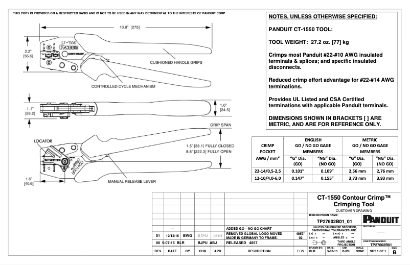Page n°1 - Dessin technique Panduit CT-1550