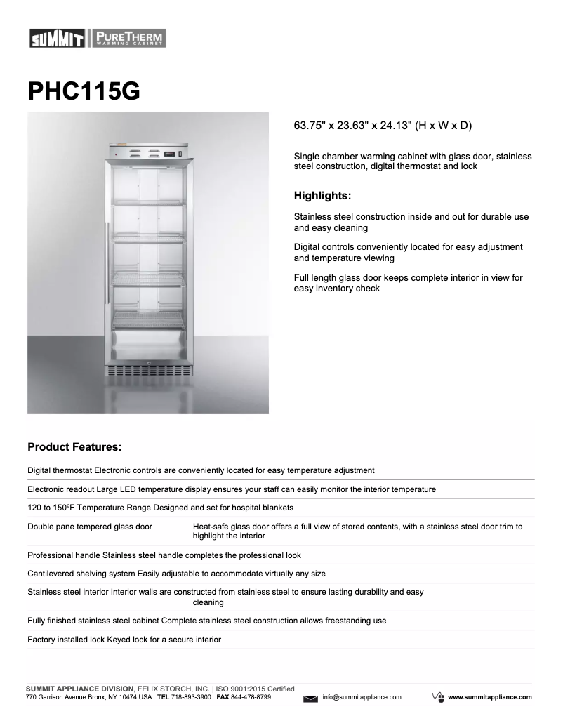 Page n°1 - Fiche technique Summit PureTherm PHC115G