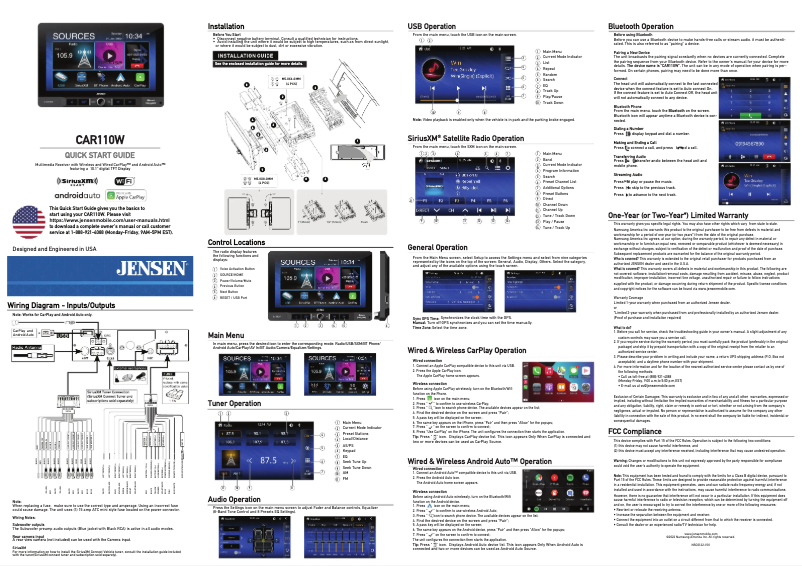 Page 1 de la notice Guide de démarrage rapide Jensen CAR110W