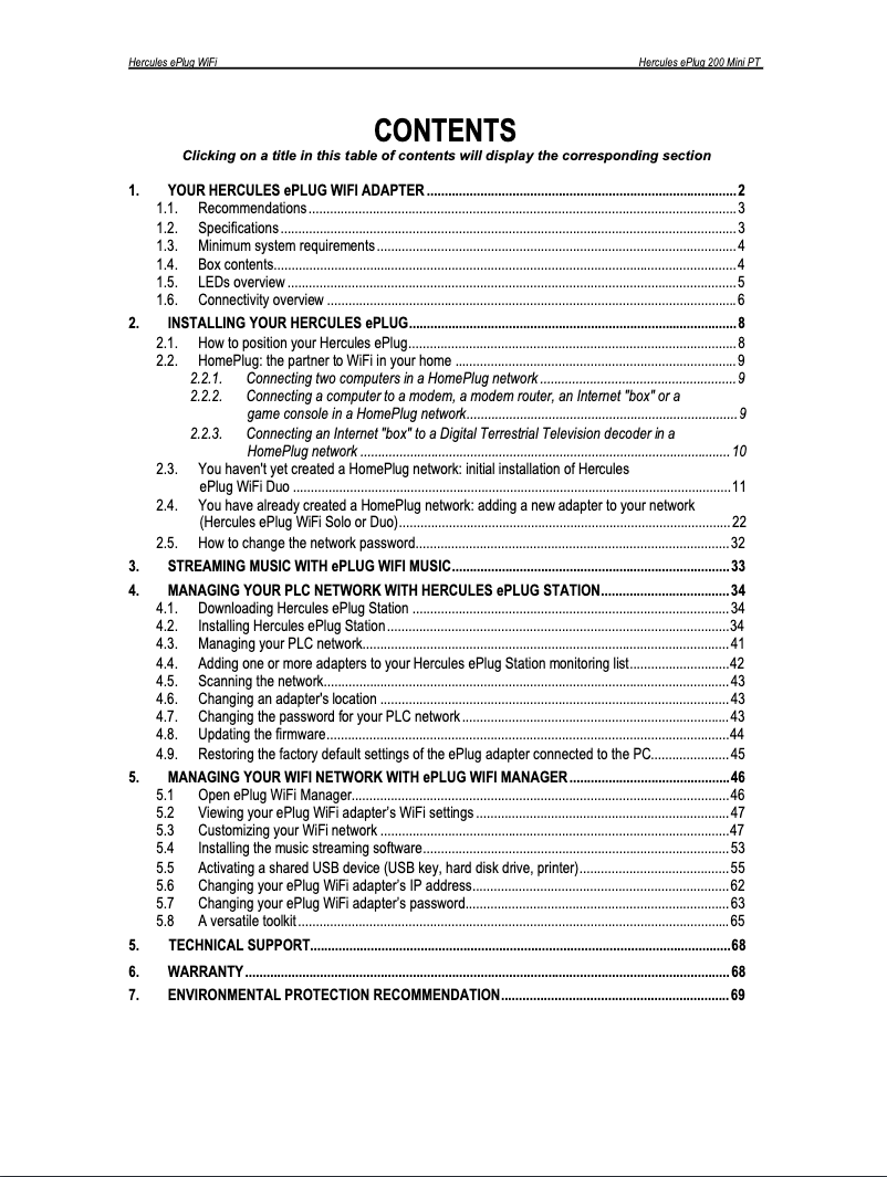 Page 1 de la notice Manuel utilisateur Hercules ePlug 200 HD WiFi Music