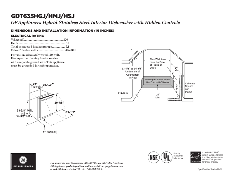 Page n°1 - Fiche technique GE GDT635HGJWW