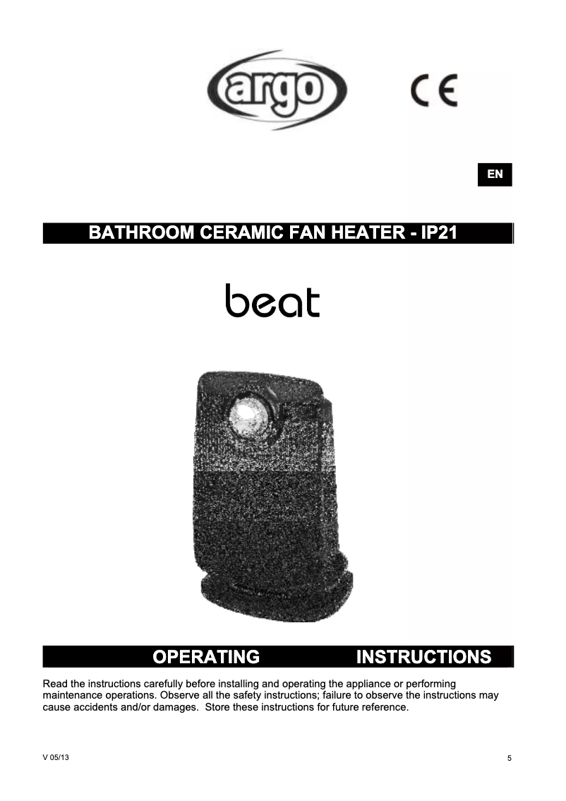 Page 1 de la notice Manuel utilisateur Argoclima Beat