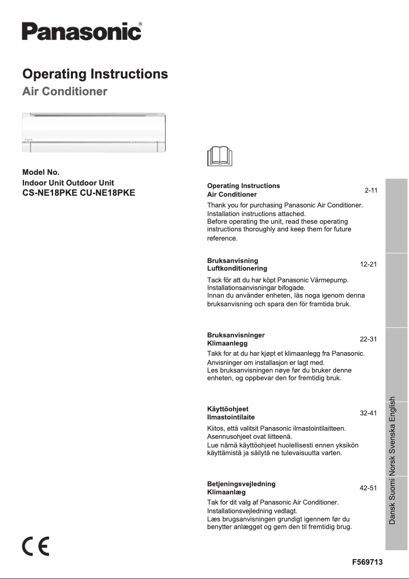 Page n°1 - Manuel utilisateur Panasonic CU-NE18PKE
