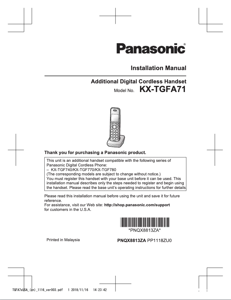 Página 1 del manual Manual de usuario Panasonic KX-TGFA71