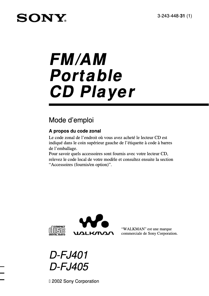 Image de la première page du manuel de l'appareil Discman D-FJ401