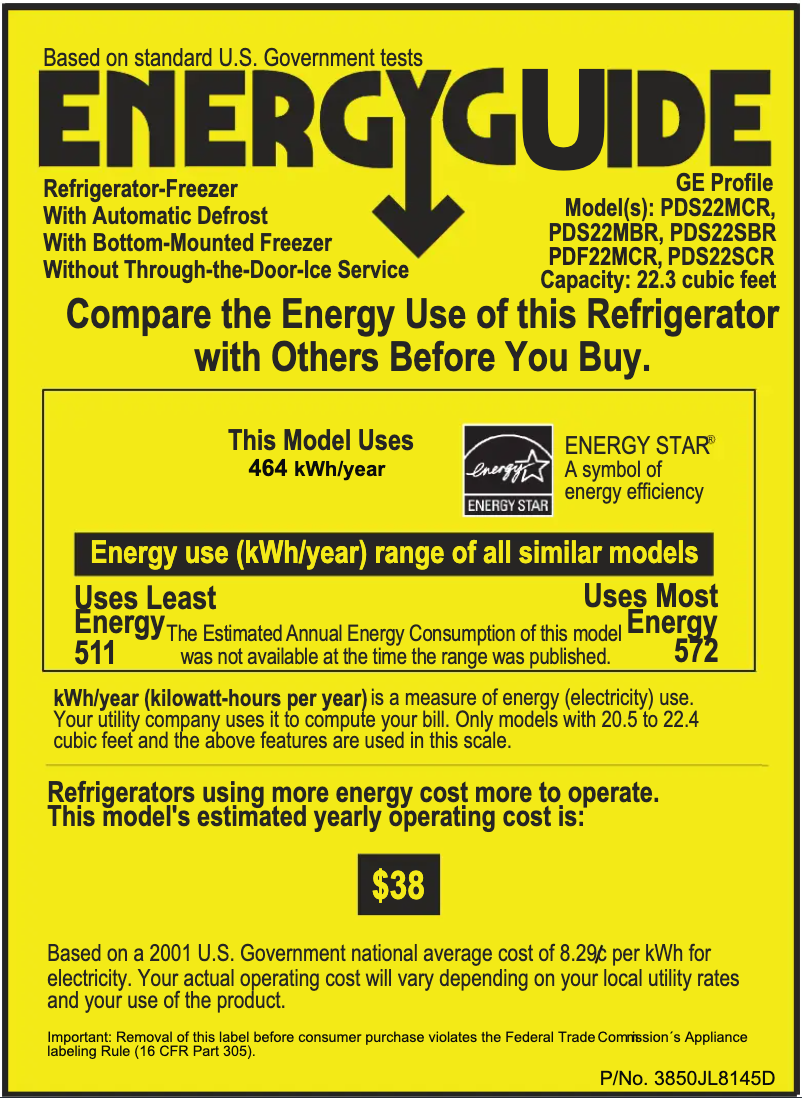 Page n°1 - Label énergétique GE Profile PDS22MCRCC