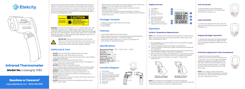 Page 1 de la notice Manuel utilisateur Etekcity Lasergrip 1080
