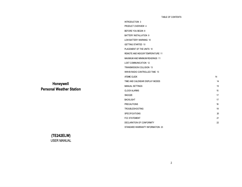 Image de la première page du manuel de l'appareil TE242ELW