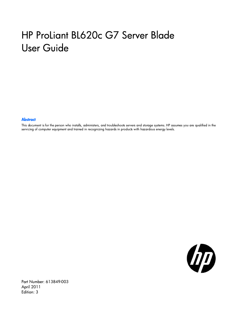 Page 1 de la notice Manuel utilisateur HP ProLiant BL620c G7