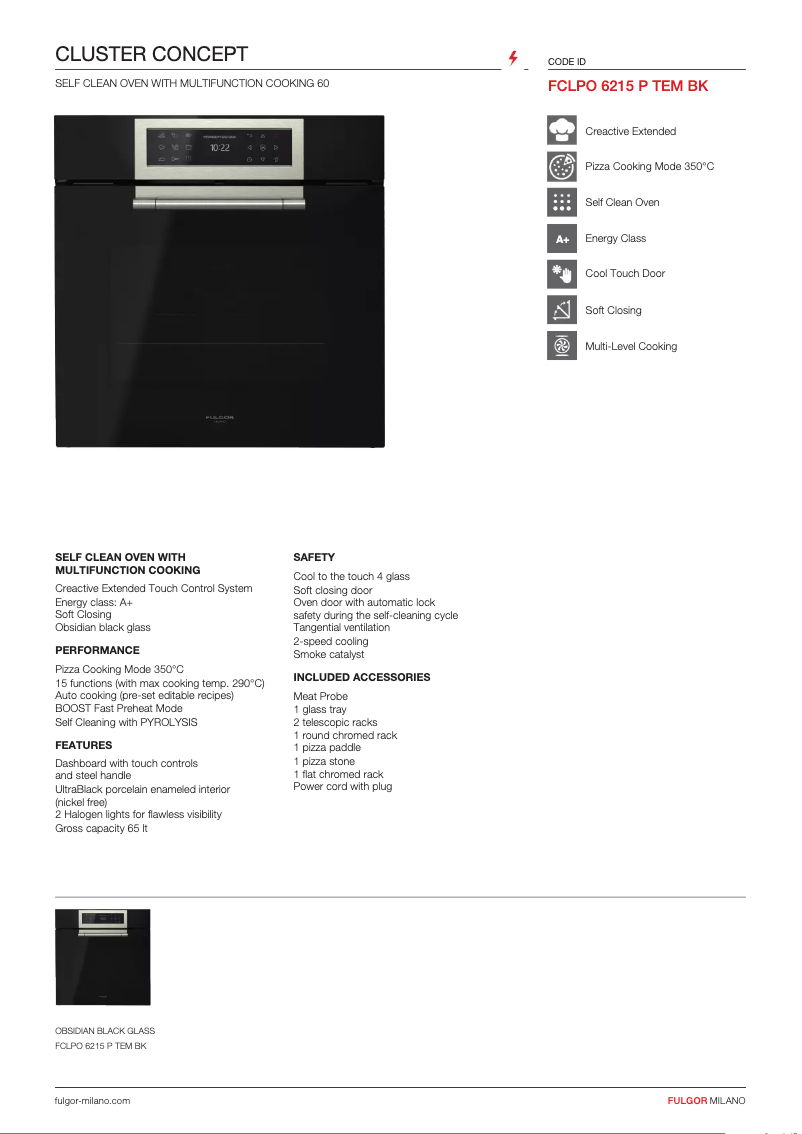 Page 1 de la notice Fiche technique Fulgor Milano FCLPO 6215 P TEM BK