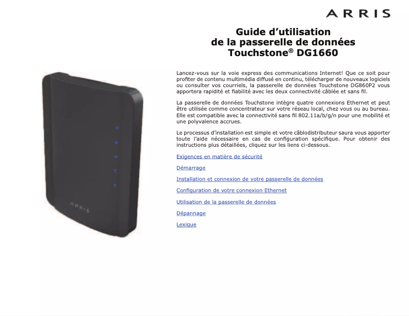 Page n°1 - Manuel utilisateur Arris Touchstone DG1660A