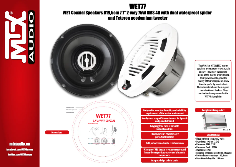 Page 1 de la notice Fiche technique MTX Audio WET77