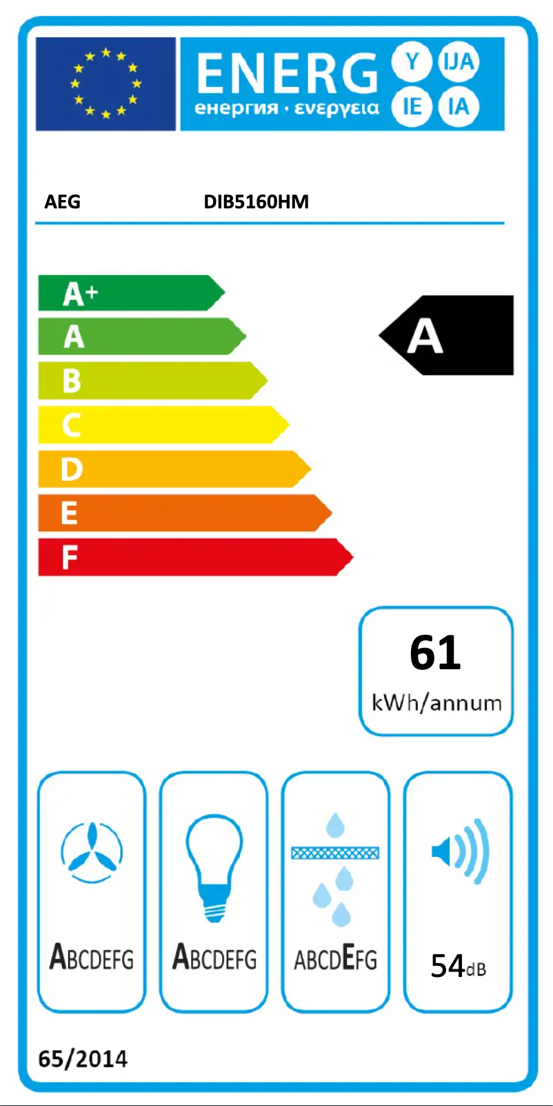 Page 1 de la notice Label énergétique AEG DIB5160HM