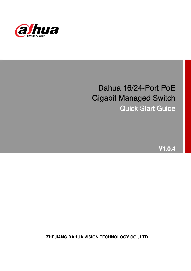 Page 1 de la notice Guide de démarrage rapide Dahua Technology PFS4218-16GT-190