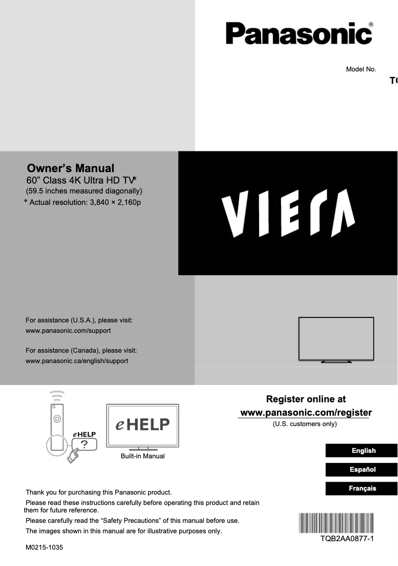 First page image of the manual for Viera TC-60CX800