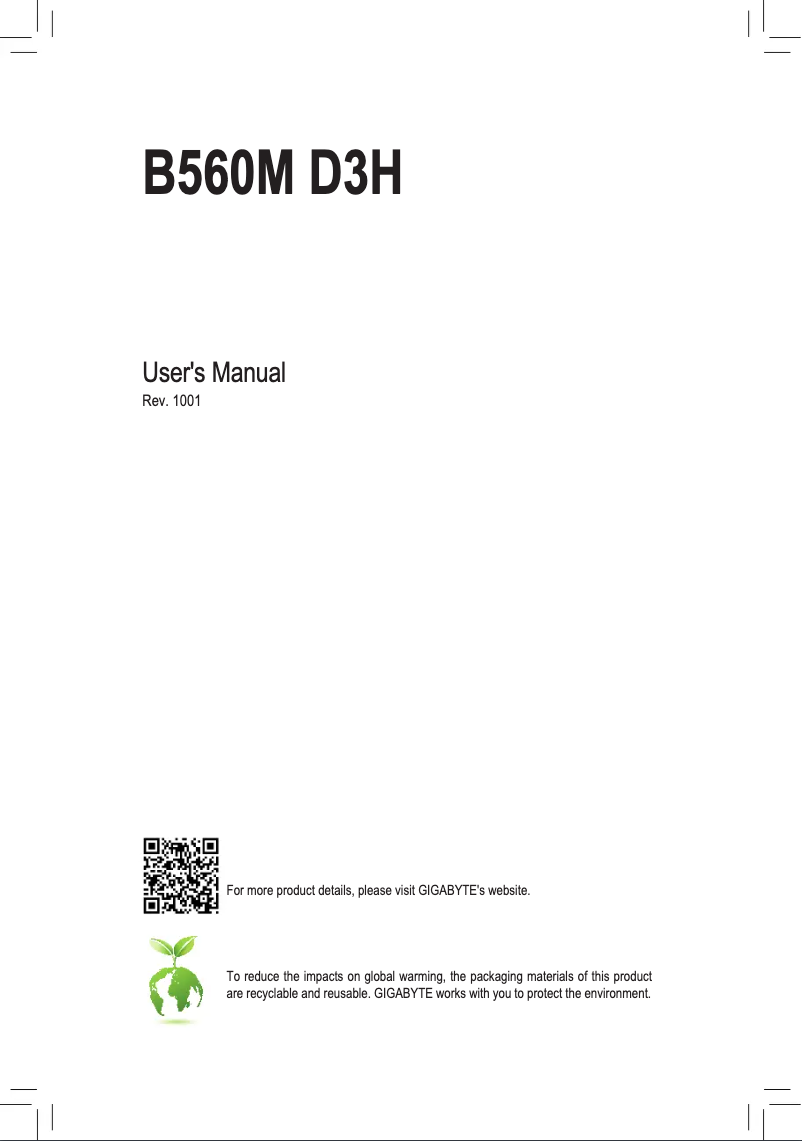 Page 1 de la notice Manuel utilisateur Gigabyte B560M D3H