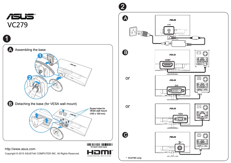 Page 1 de la notice Manuel utilisateur Asus VC279N